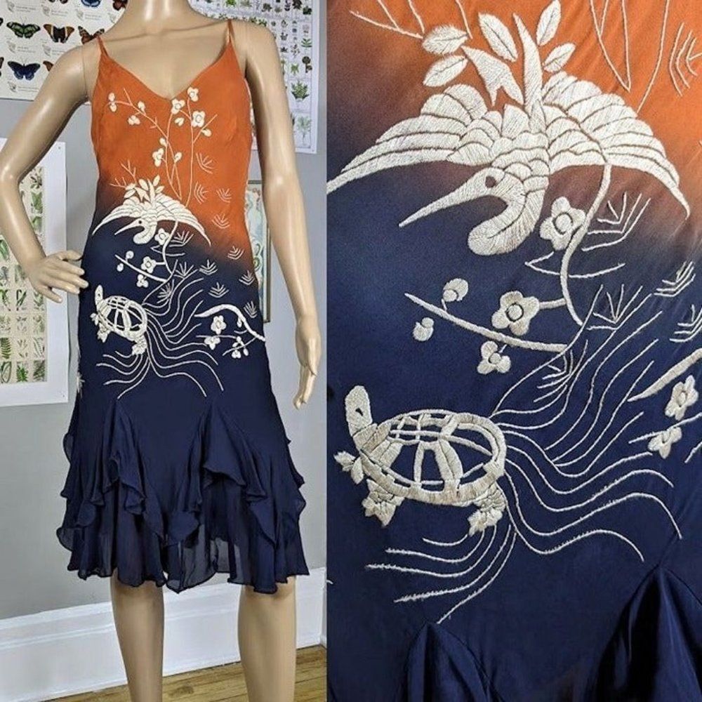 NWT Vintage 90s y2k Sue Wong Dress Fairy Floral Embroidery Ombre Ruffle 6